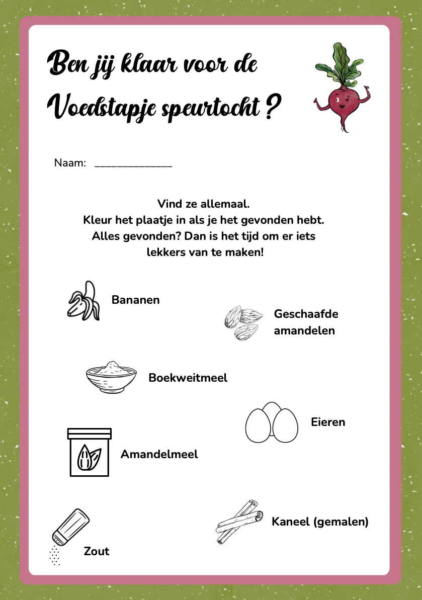 Een speurtocht is altijd een goed idee! Met deze speurtocht maak je daarna ook nog iets lekkers met de schatten die je hebt gevonden. Perfect voor een vakantiedag of kinderfeestje.