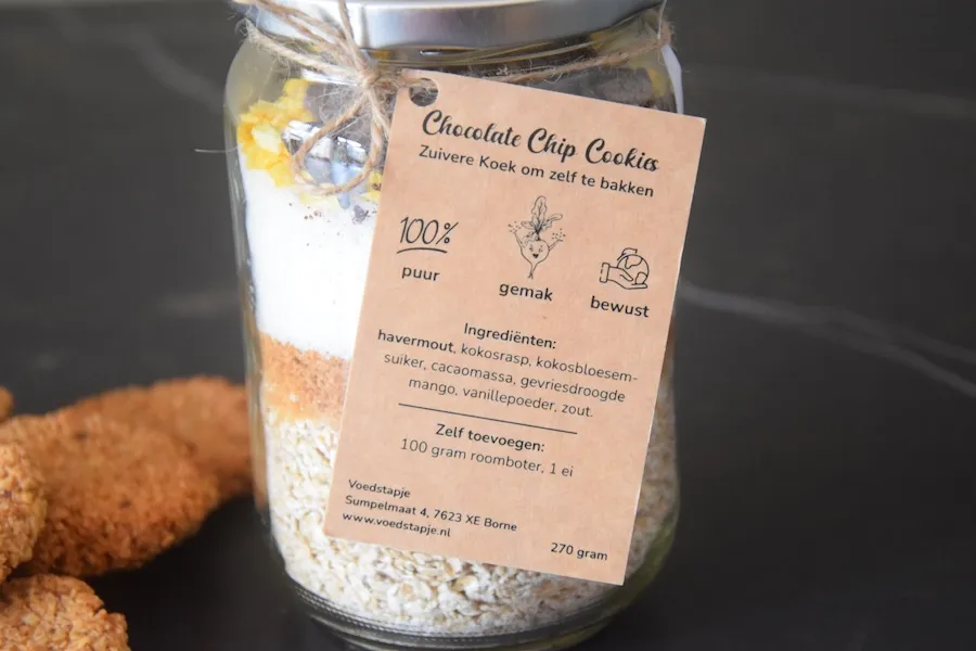Label bakmix voor gezonde chocolate chip cookies