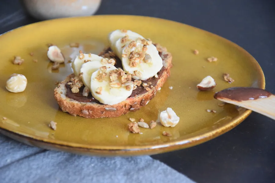 speltbrood chocopasta banaan