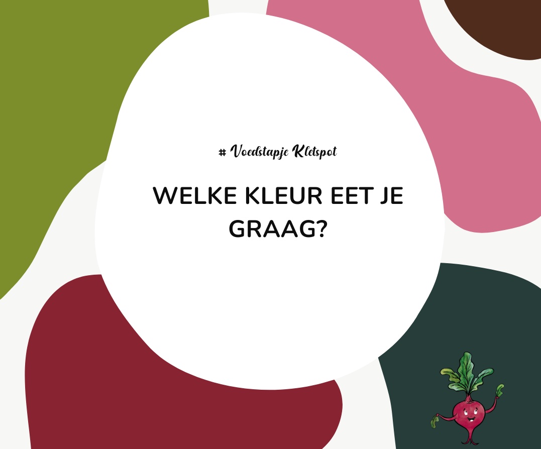 Voedstapje Kletskaart met de vraag: welke kleur eet jij graag? spellen voor gezelligheid aan tafel